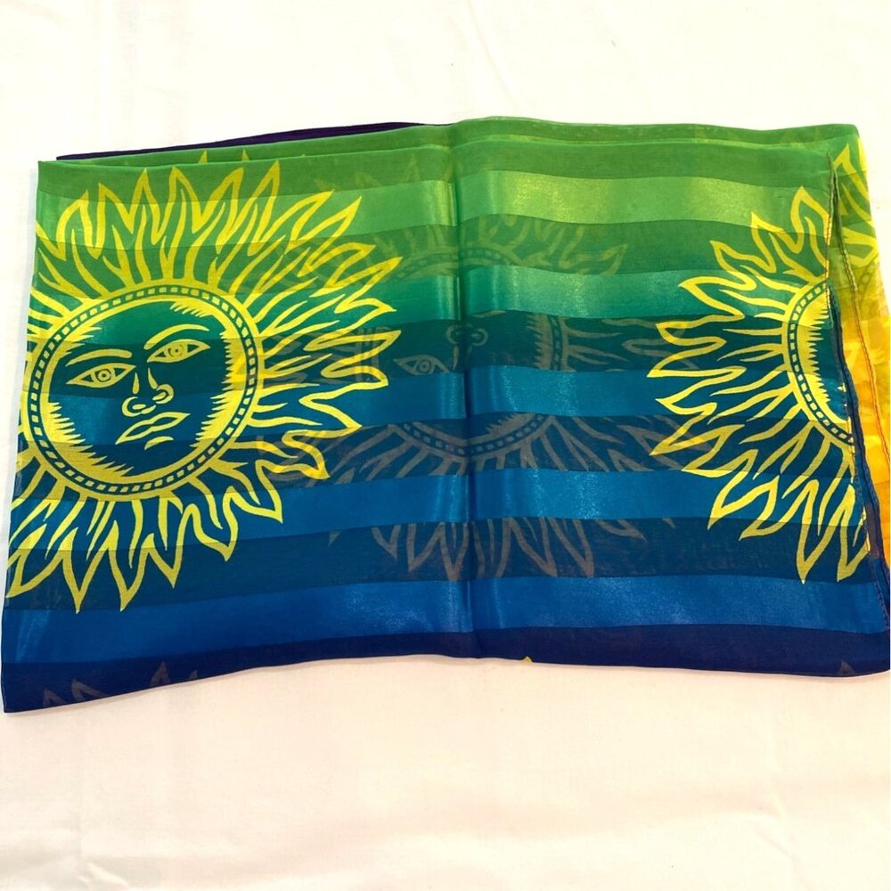 VTG 90s Boho Celestial Sun Sarong Rainbow Stripe Swimsuit Beach Cover up Wrap - Picture 10 of 12